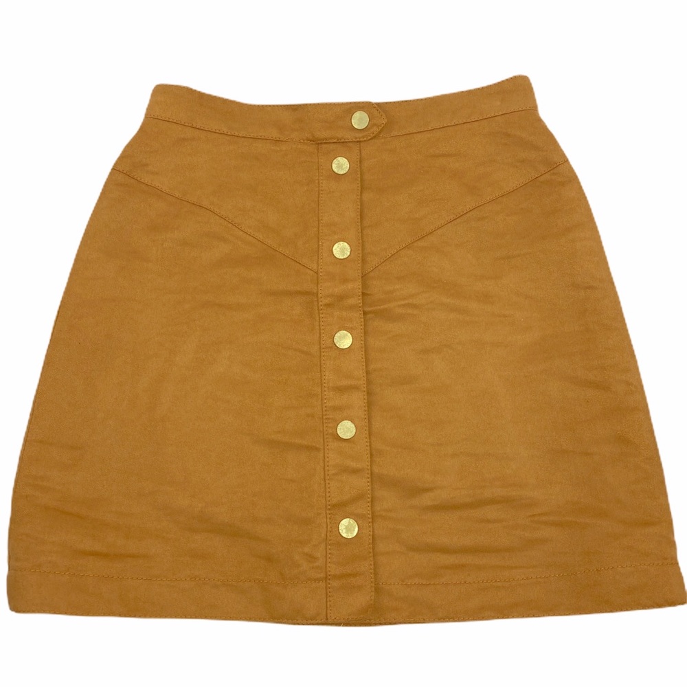 H & M Faux Suede Leather Mini Skirt Button Front Boho Size 6 - Picture 2 of 7